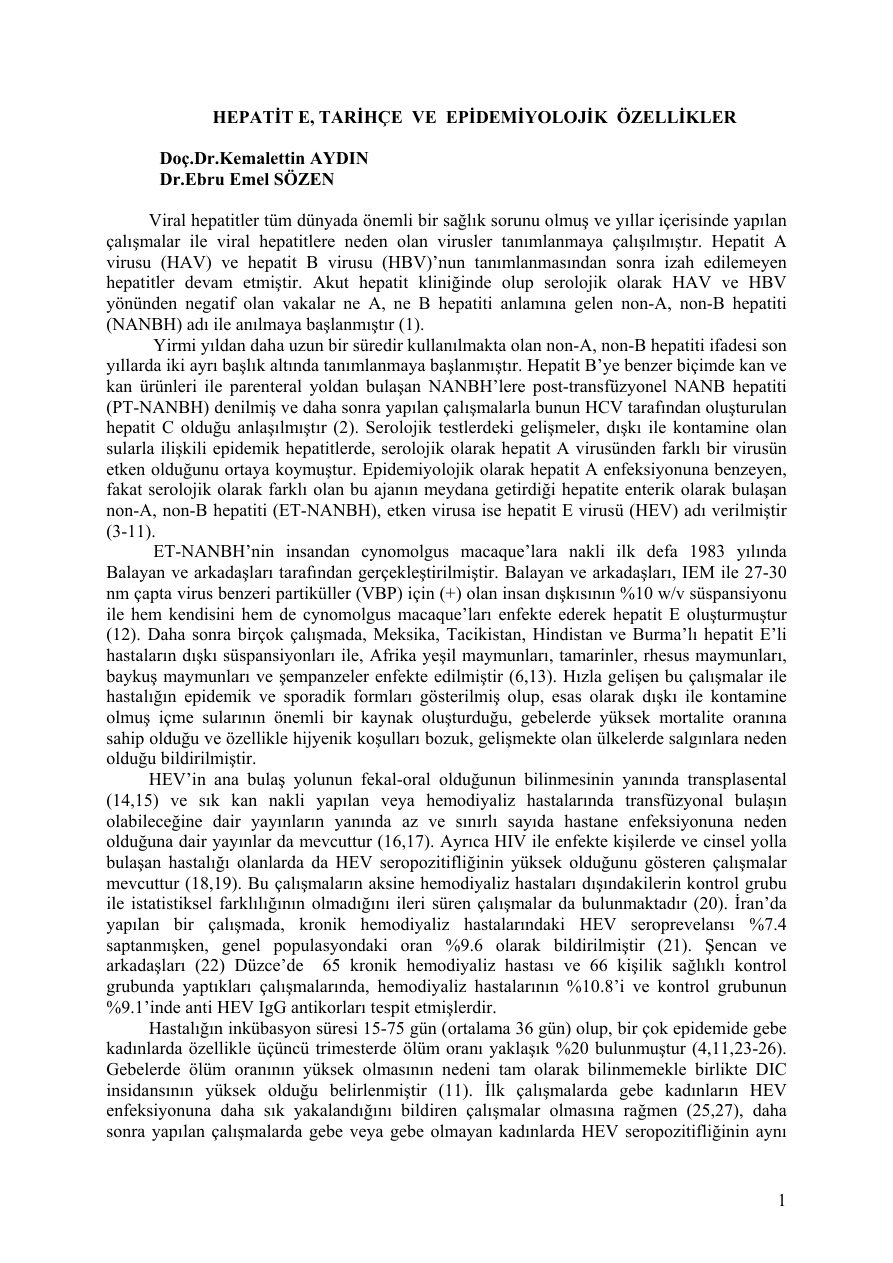 Hepatit E: Tarihçe ve Epidemiyolojik Özellikler PDF – Dr. Kemalettın AYDIN & Dr. Ebru Emel SOZEN