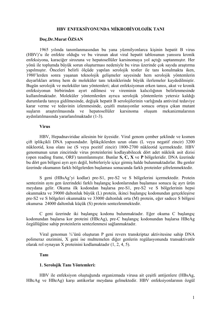 HBV Enfeksiyonunda Mikrobiyolojik Tanı PDF – Dr. Murat Özsan