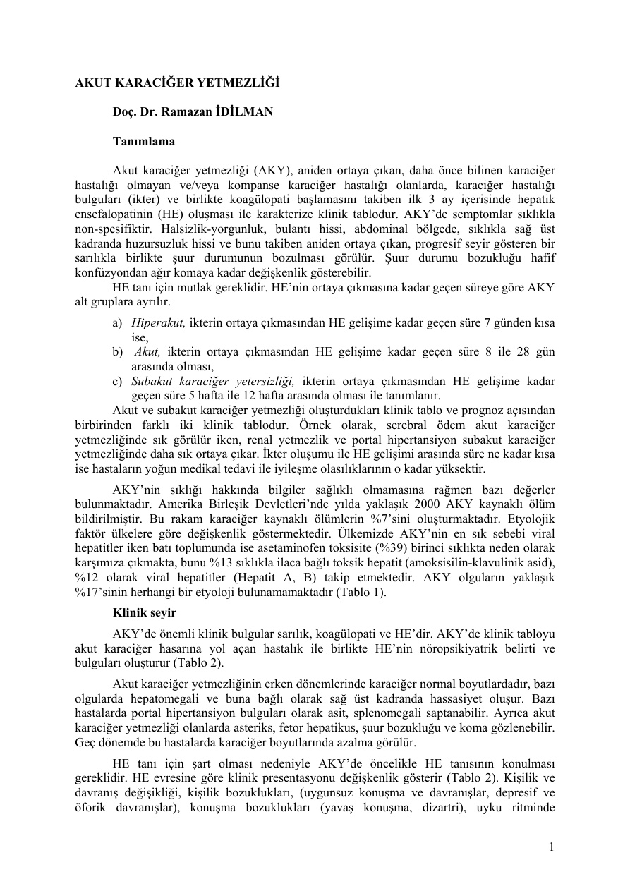 Akut Karaciğer Yetmezliği PDF – Dr. Ramazan İdilman