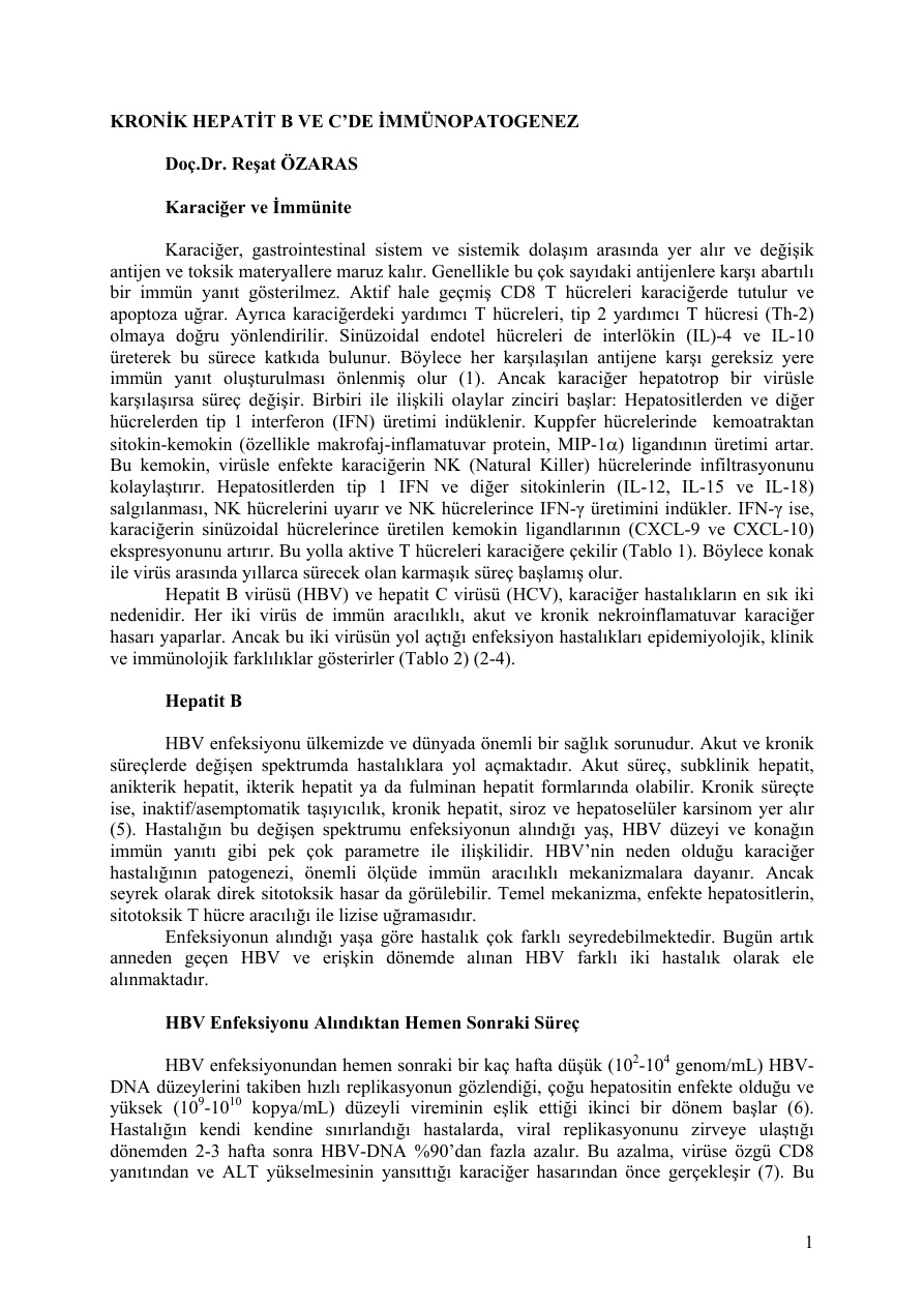 Kronik Hepatit B ve C’de İmmünopatogenez PDF – Dr. Reşat Özaras