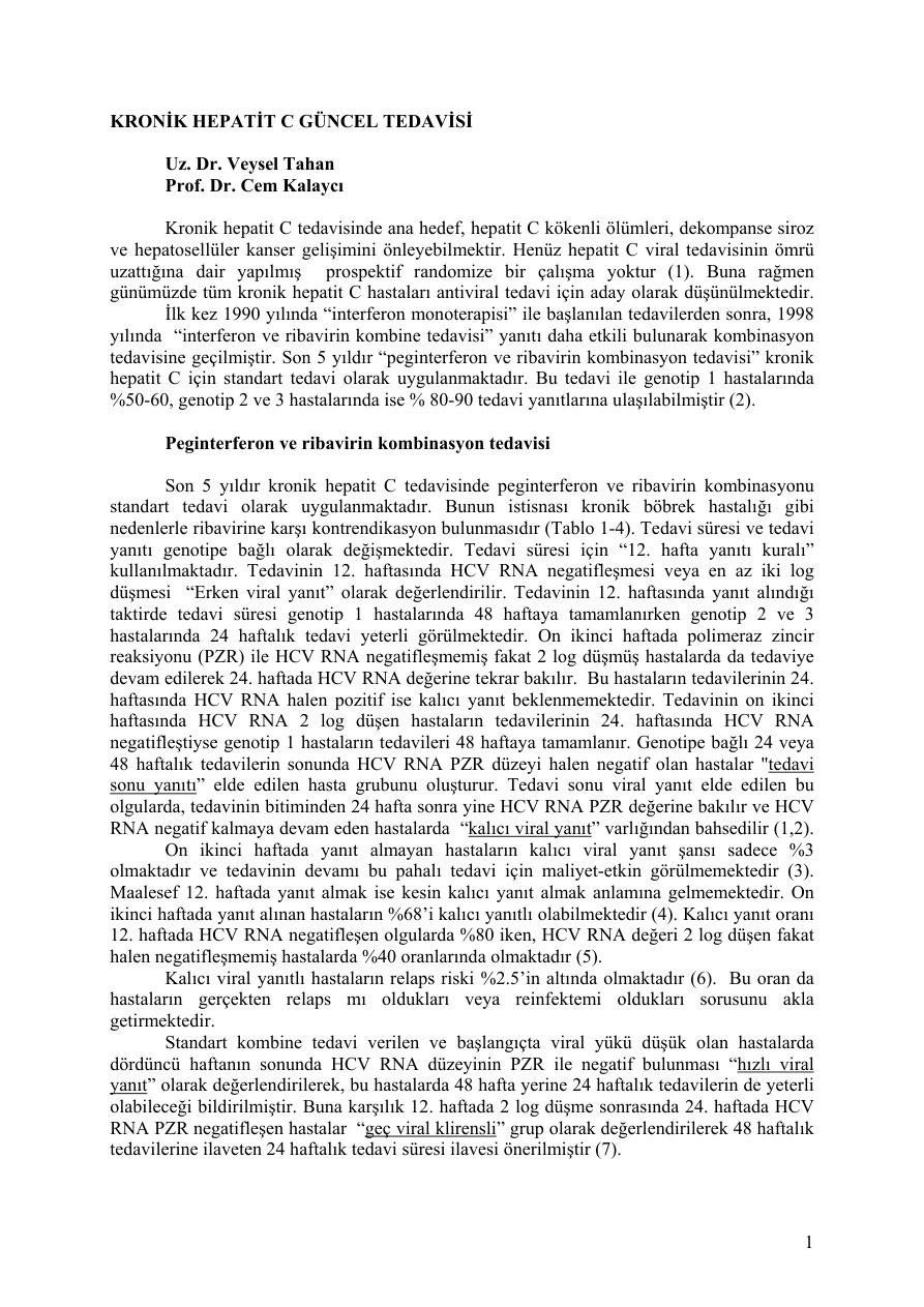 Kronik Hepatit C Güncel Tedavisi PDF – Dr. Veysel TAHAN & Dr. Cem KALAYCI