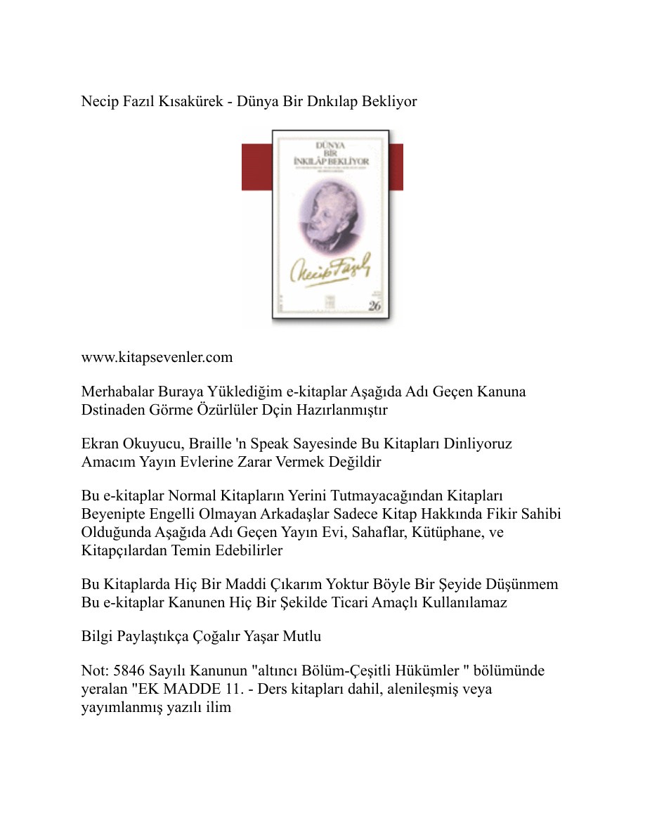Dünya Bir İnkılap Bekliyor PDF – Anonim