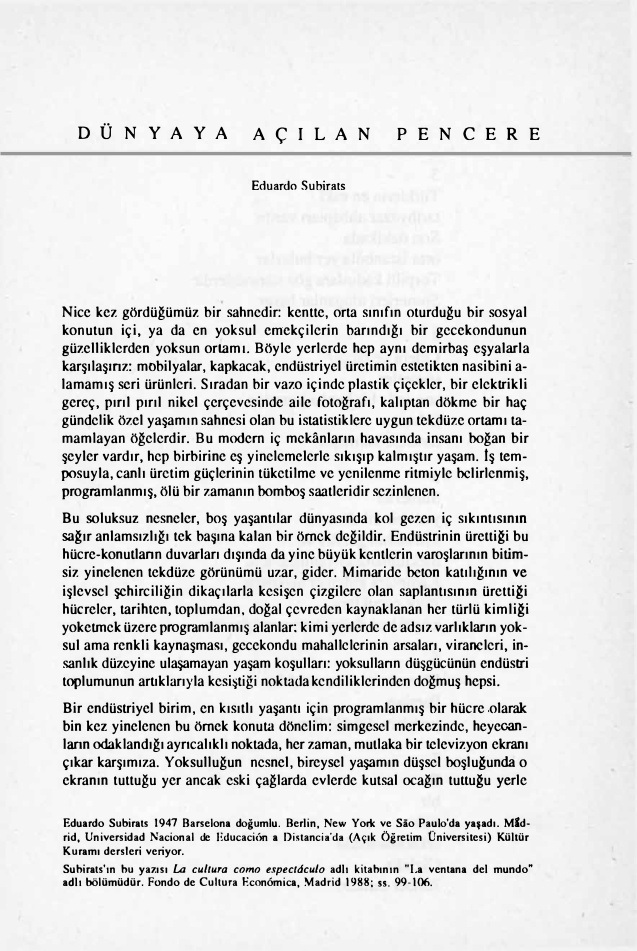 Dünyaya Açılan Pencere PDF – Eduardo Subirats