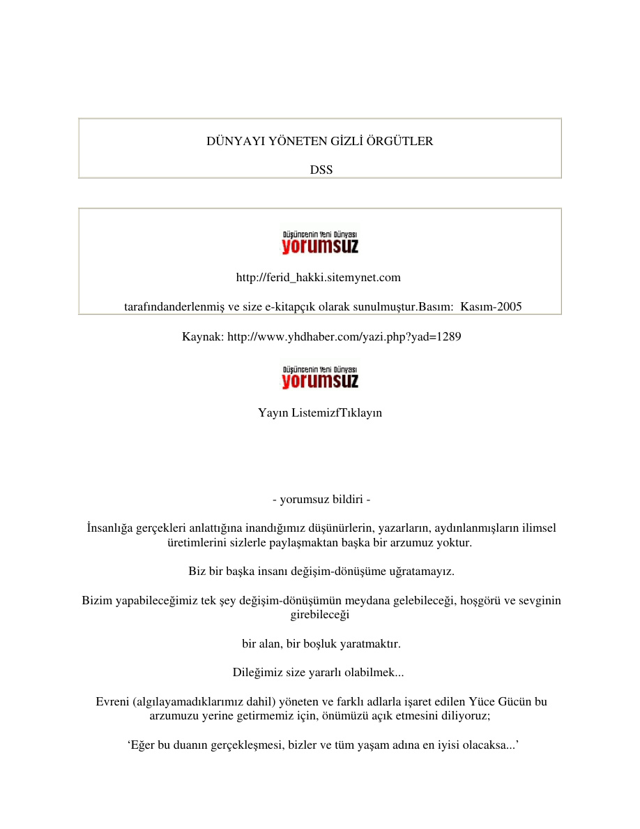 Dünyayı Yöneten Teşkilatlar PDF – Anonim