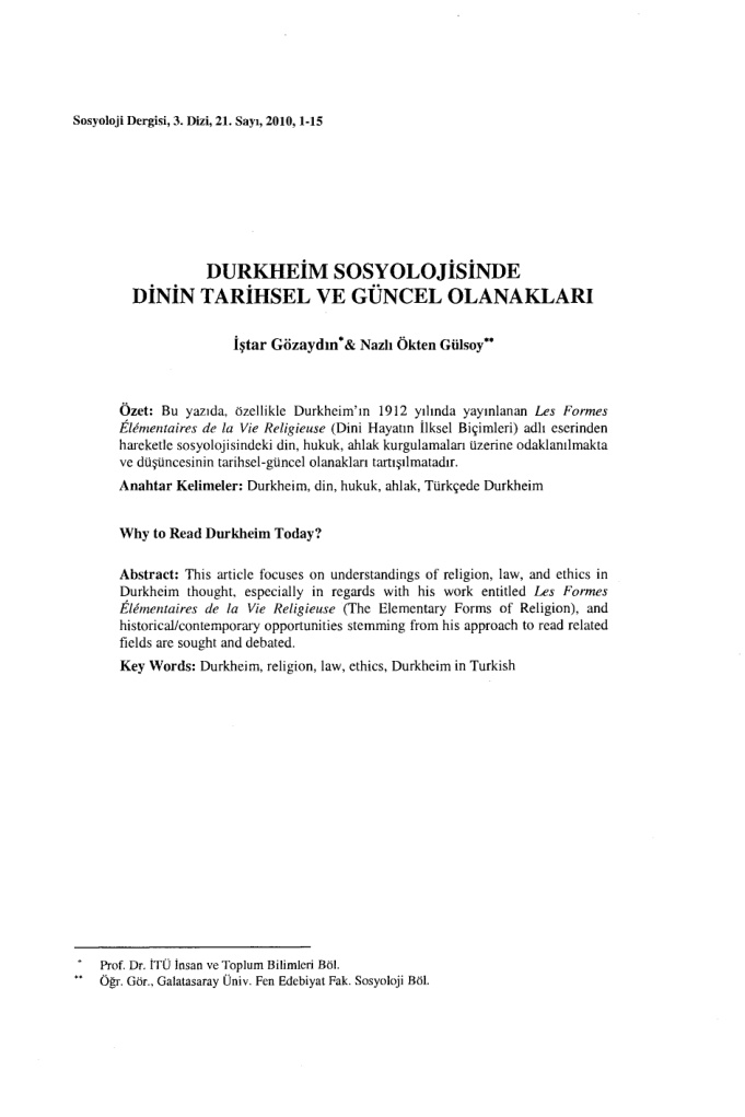Durkheim Sosyolojisinde Din PDF – Anonim