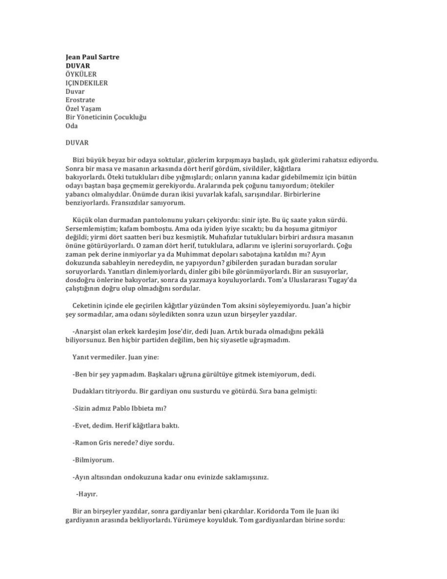 Duvar PDF – Jean Paul Sartre