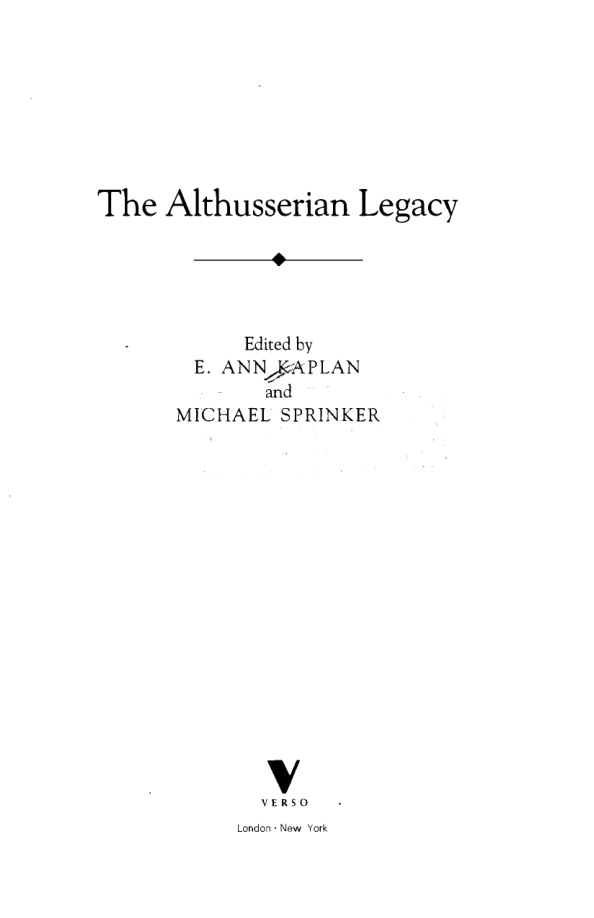 The Althusserian Legacy PDF – E. Ann Kaplan & Michael Sprinker (editors)