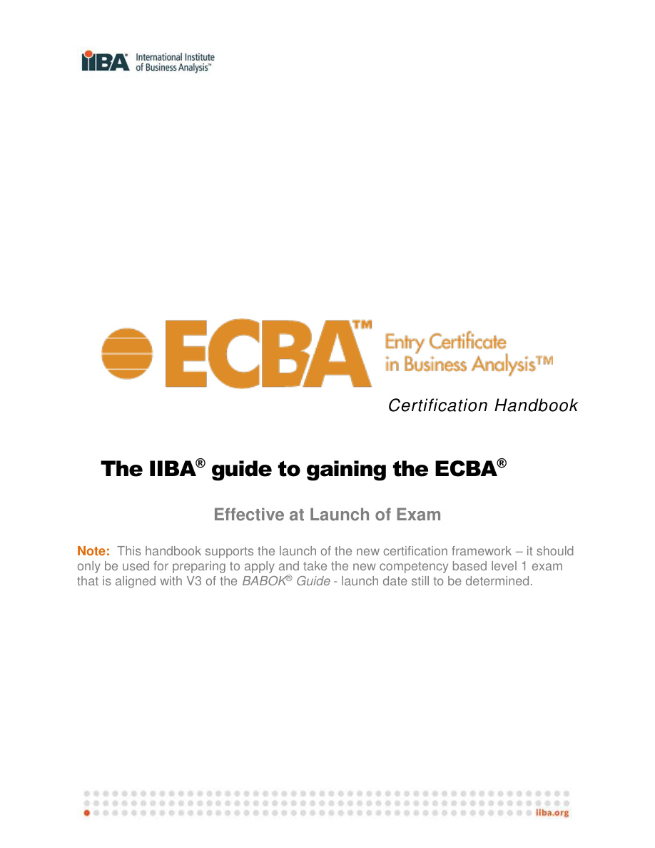 ECBA Certification Handbook PDF – Unknown / IIBA