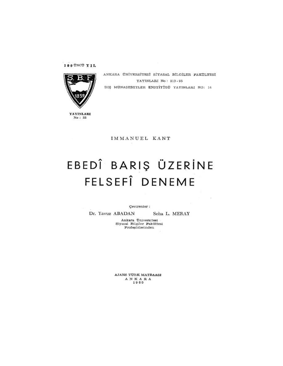Ebedi Baris Uzerine Felsefi Deneme PDF – Immanuel Kant