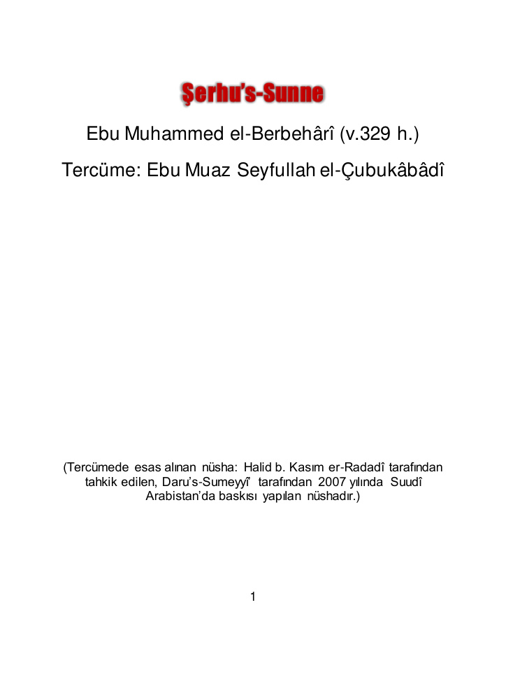 Ebu Muhammed el-Berbehârî PDF – Berbehari