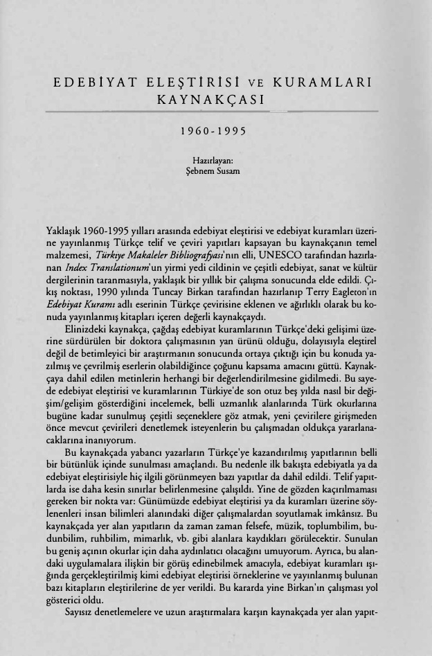 Edebiyat Elestirisi ve Kuramlari Kaynakçasi PDF – Sebnem Susam