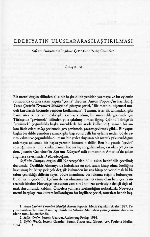 Edebiyatin Uluslararasilastirilmasi PDF – Gülay Kutal