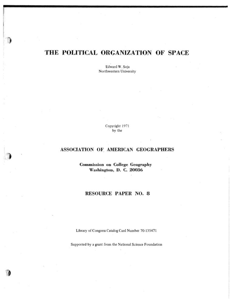 Edward W. Soja The Political Organization of Space Kitap Kapağı