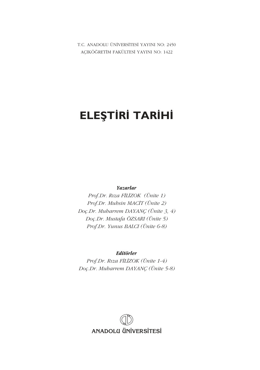Eleştiri Tarihi PDF – Kolektif