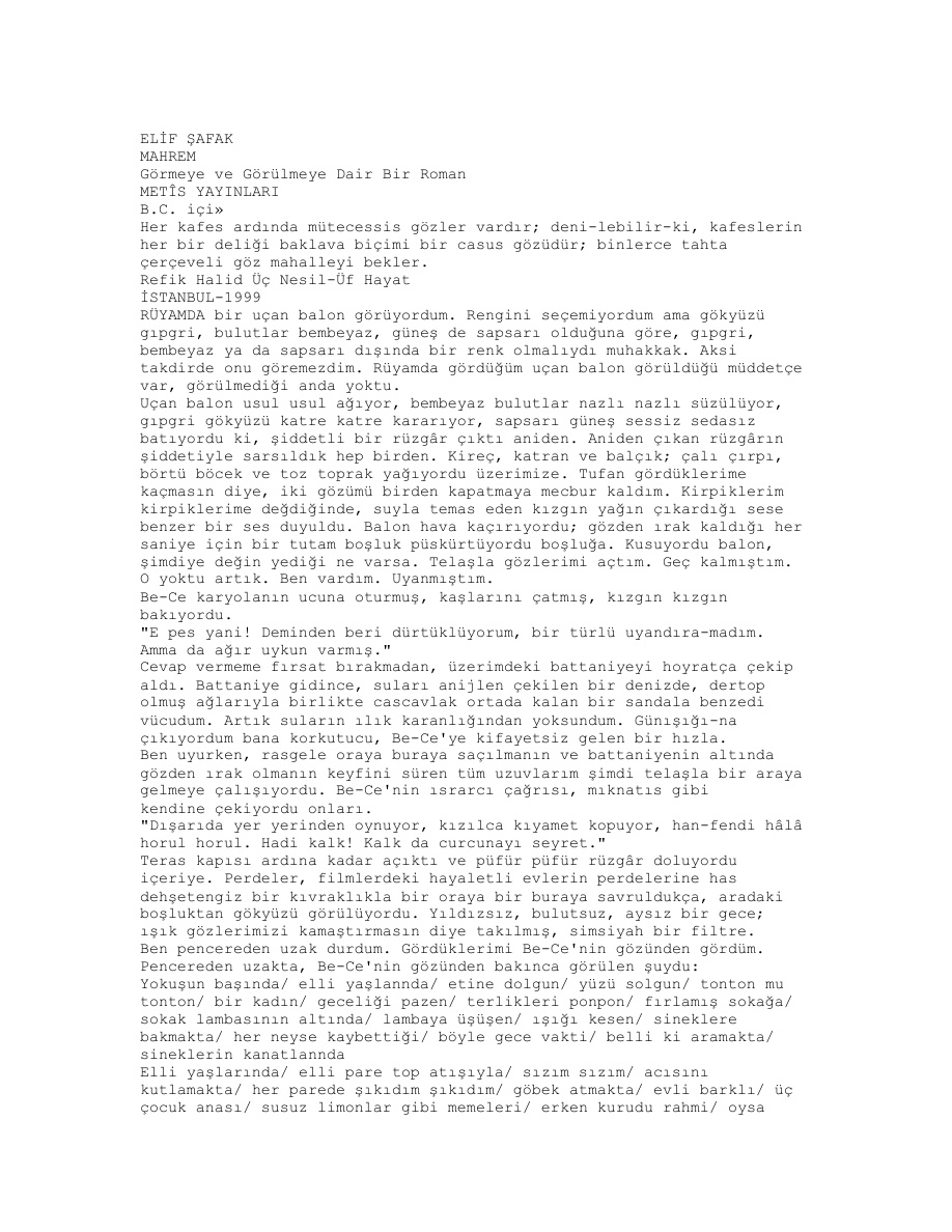 Mahrem PDF – Elif Şafak