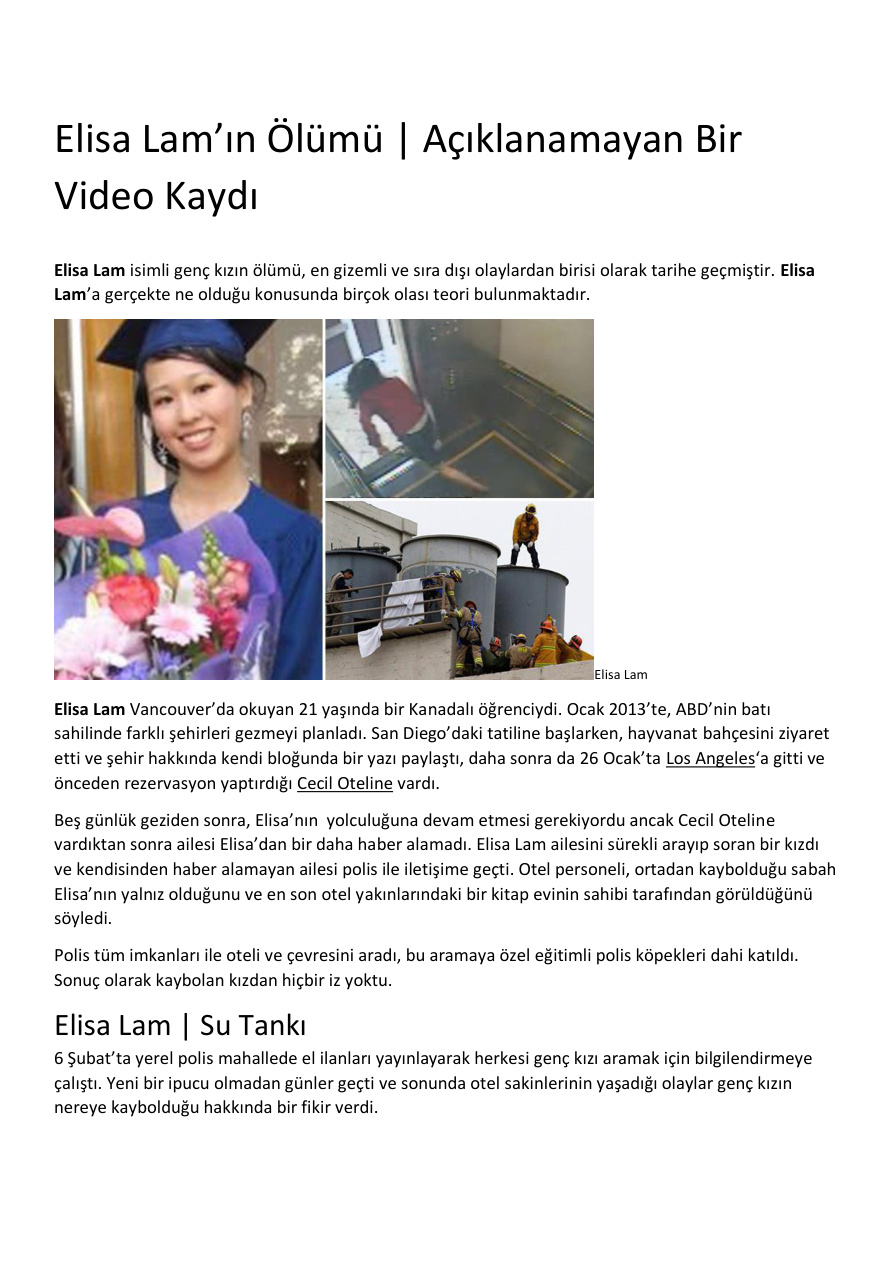 Elisa Lam’ın Ölümü PDF – Bilinmiyor