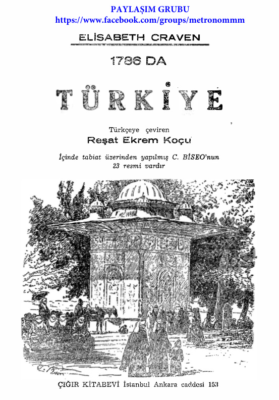 Elisabeth Craven 1786 da Türkiye Kitap Kapağı