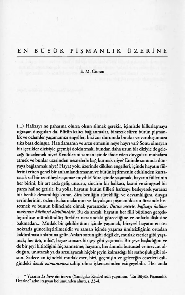 Emil Michel Cioran En Büyük Pişmanlık Üzerine Kitap Kapağı