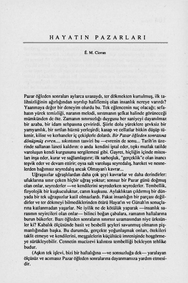 Hayatın Pazarları PDF – Emil Michel Cioran