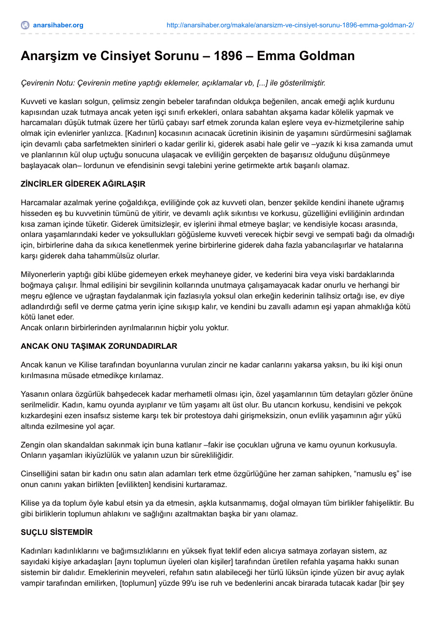 Anarizm ve Cinsiyet Sorunu PDF – Emma Goldman