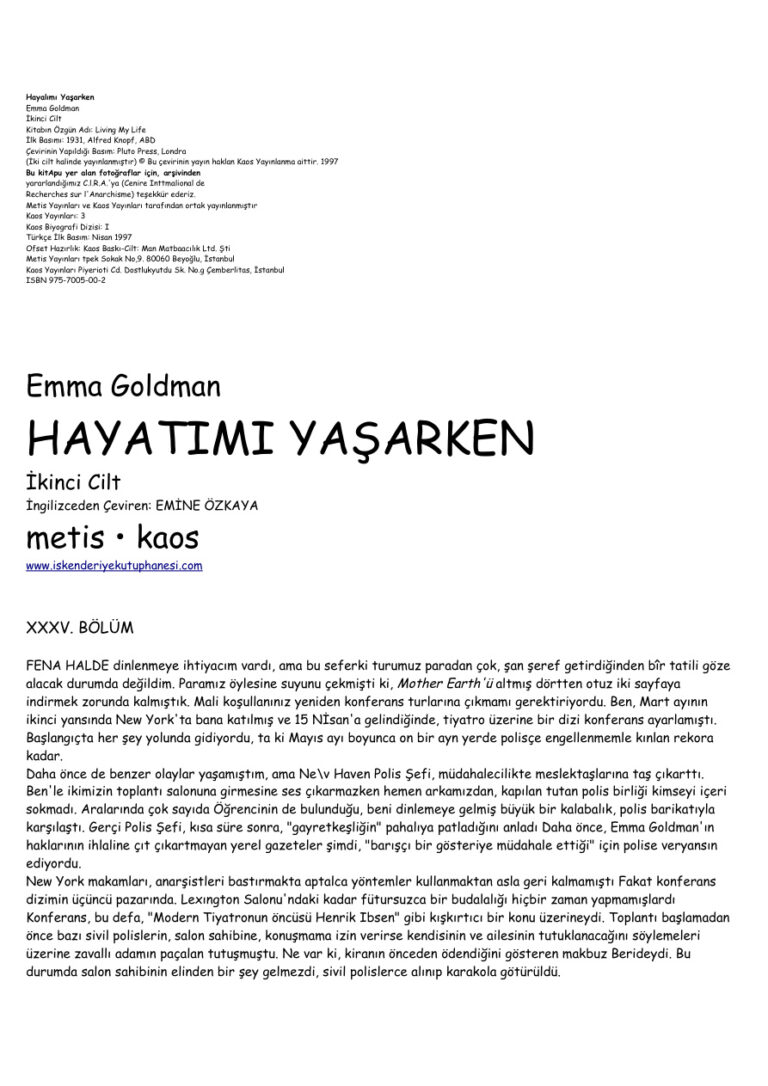 Hayatimi Yasarken 2 PDF - Emma Goldman 7 Emma Goldman Hayatimi Yasarken 2 Kitap Kapağı