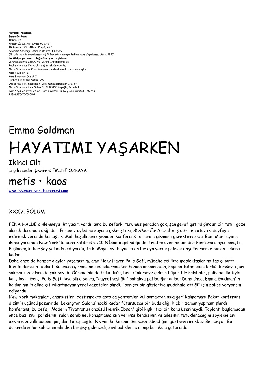 Hayatimi Yasarken 2 PDF – Emma Goldman