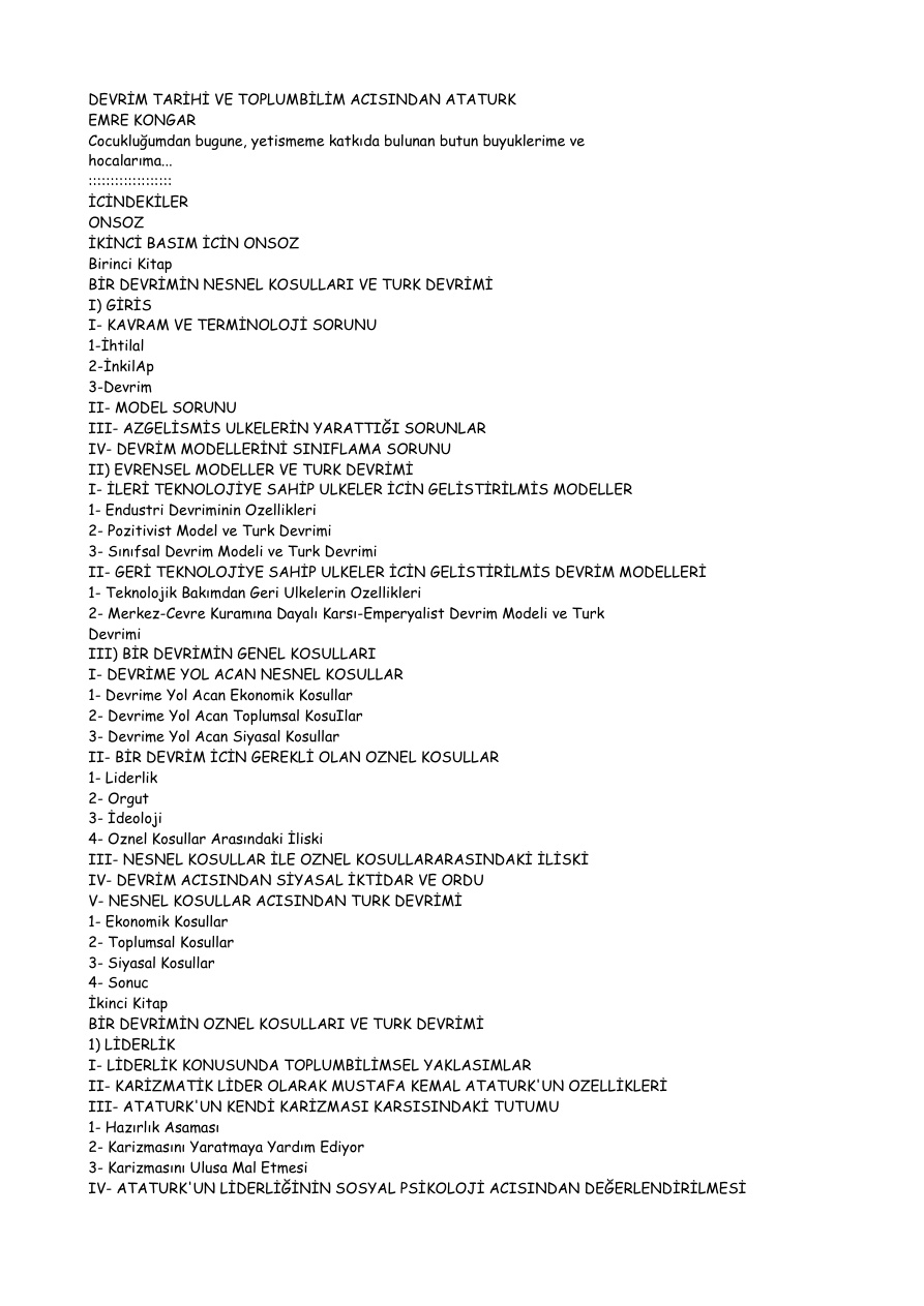 Devrim Tarihi ve Toplumbilim Açısından Atatürk PDF – Emre Kongar