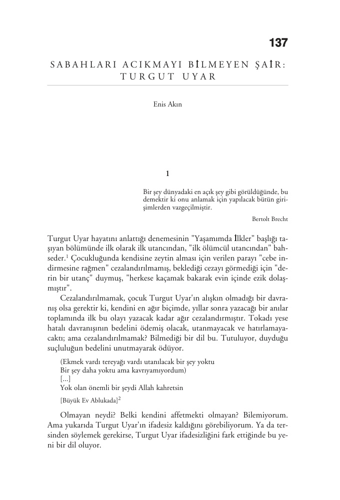 Sabahları Acıkmayı Bilmeyen Şair; Turgut Uyar PDF – Enis Akın