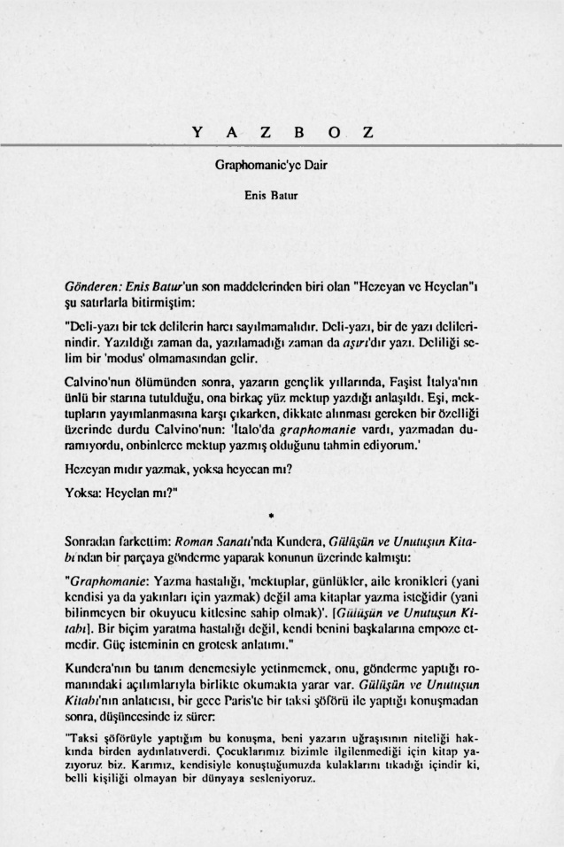 Yazboz (Graphomanic’ye Dair) PDF – Enis Batur