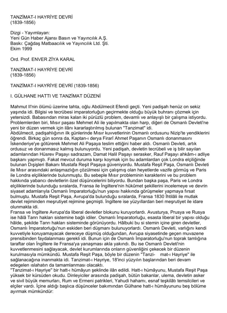 Tanzimatı Hayriye PDF - Enver Ziya Karal 11 Enver Ziya Karal Tanzimatı Hayriye Kitap Kapağı