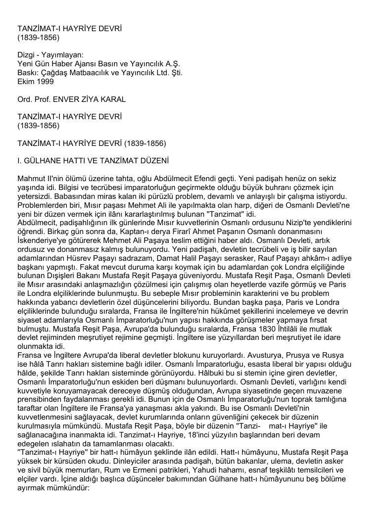 Tanzimatı Hayriye PDF – Enver Ziya Karal
