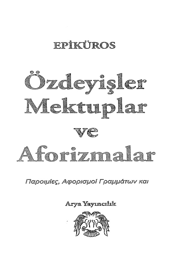 Özdeyişler Mektuplar ve Aforizmalar PDF – Epiküros