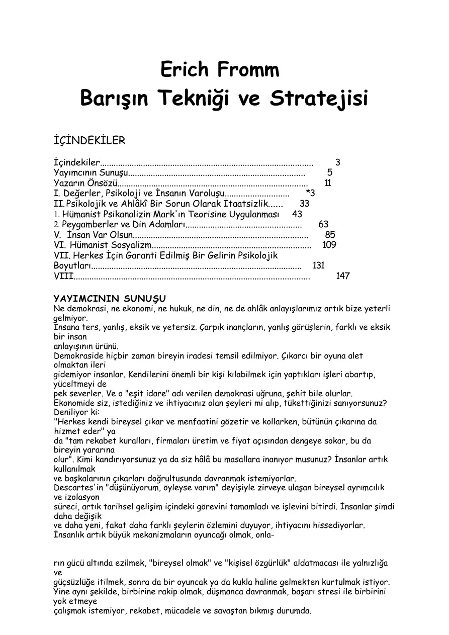 Barışın Tekniği ve Stratejisi PDF – Erich Fromm