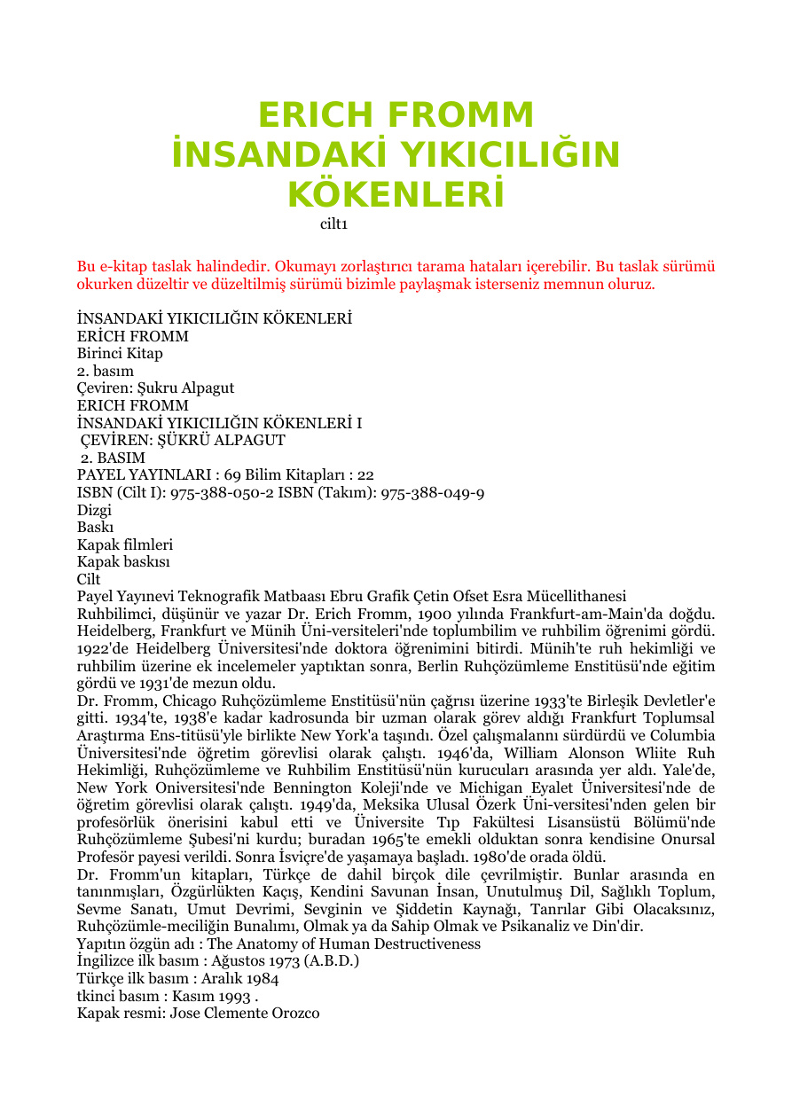 İnsandaki Yıkıcılığın Kokenleri 1 PDF – Erich Fromm