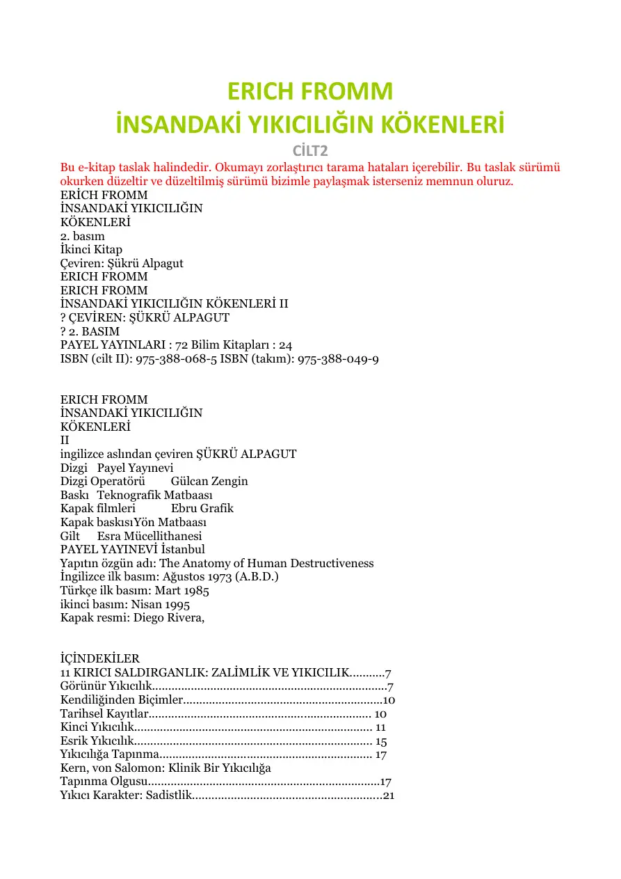 İnsandaki Yıkıcılığın Kökenleri 2 PDF – Erich Fromm