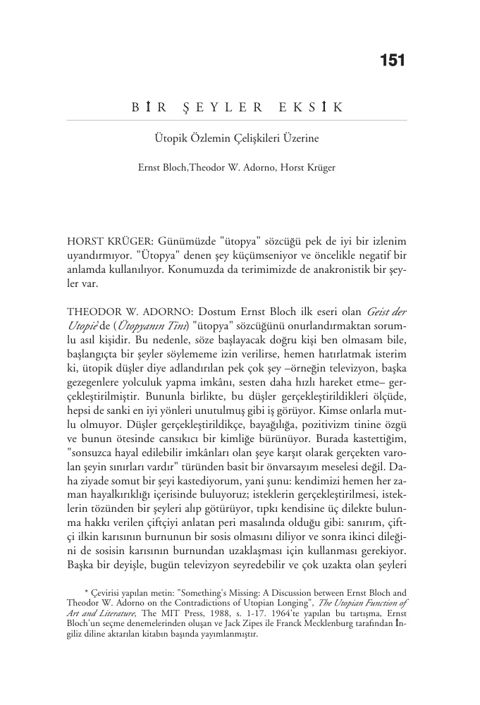 Bir Şeyler Eksik PDF – Ernst Bloch & Theodor W. Adorno & Horst Krüger