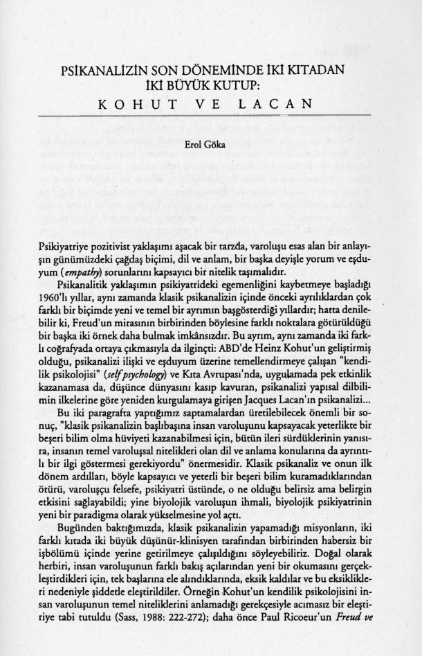Kohut ve Lacan PDF – Erol Göka