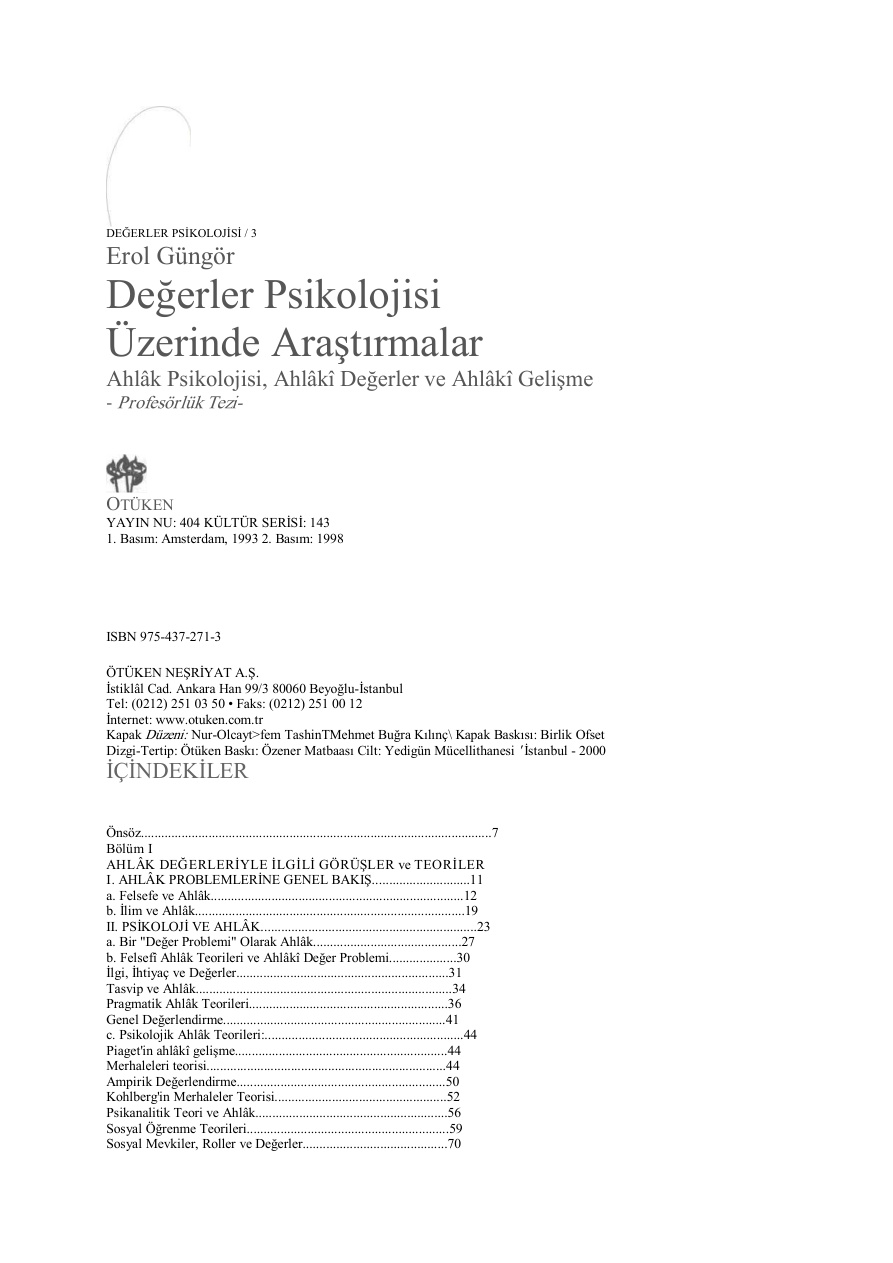 Değerler Psikolojisi PDF – Erol Güngör