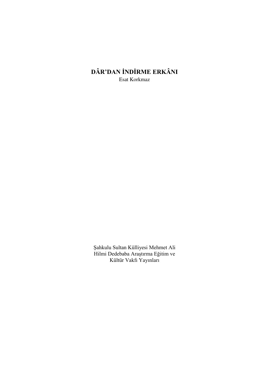 Dâr’dan İndirme Erkânı PDF – Esat Korkmaz