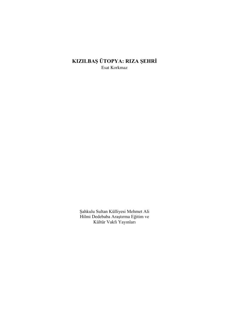 Esat Korkmaz Kızılbaş Ütopya Rıza Şehri Kitap Kapağı