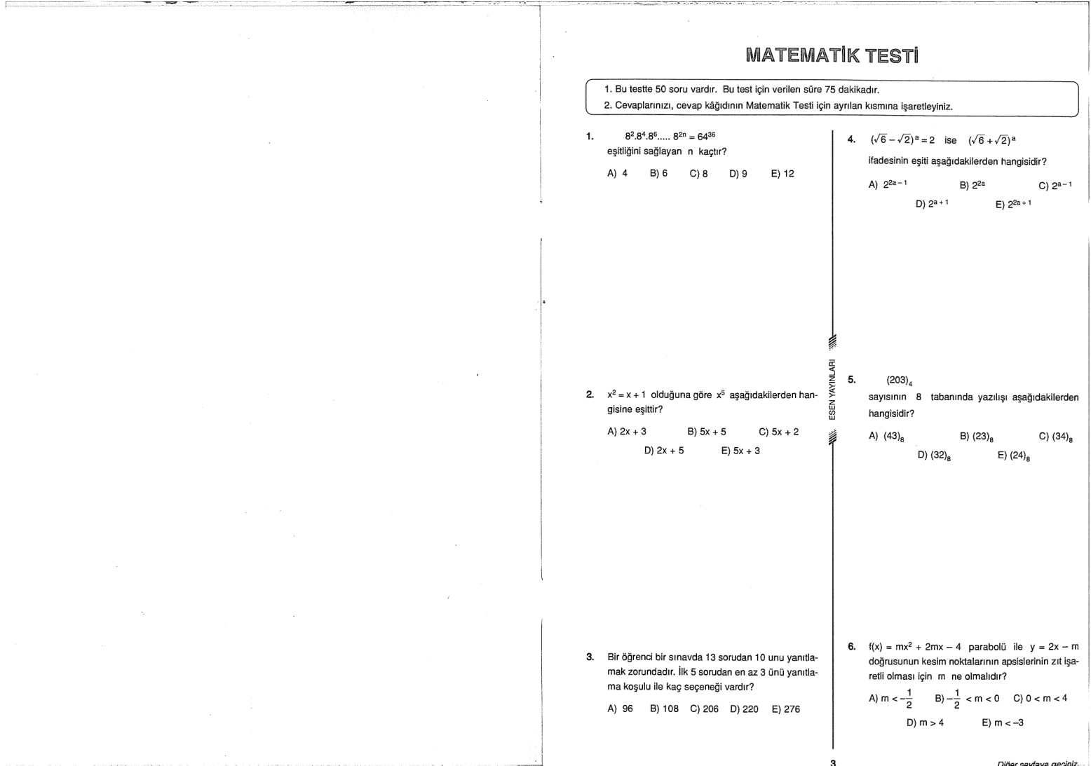 Esen Yayınları LYS-1 Matematik Çözümlü 10 Deneme PDF – Esen Yayınları Komisyon