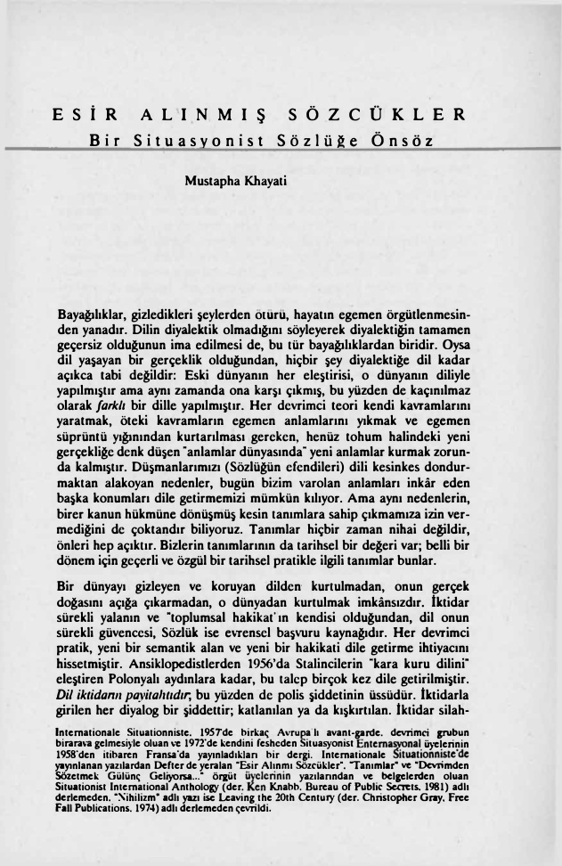 Esir Alınmış Sözlükler PDF – Mustapha Khayati