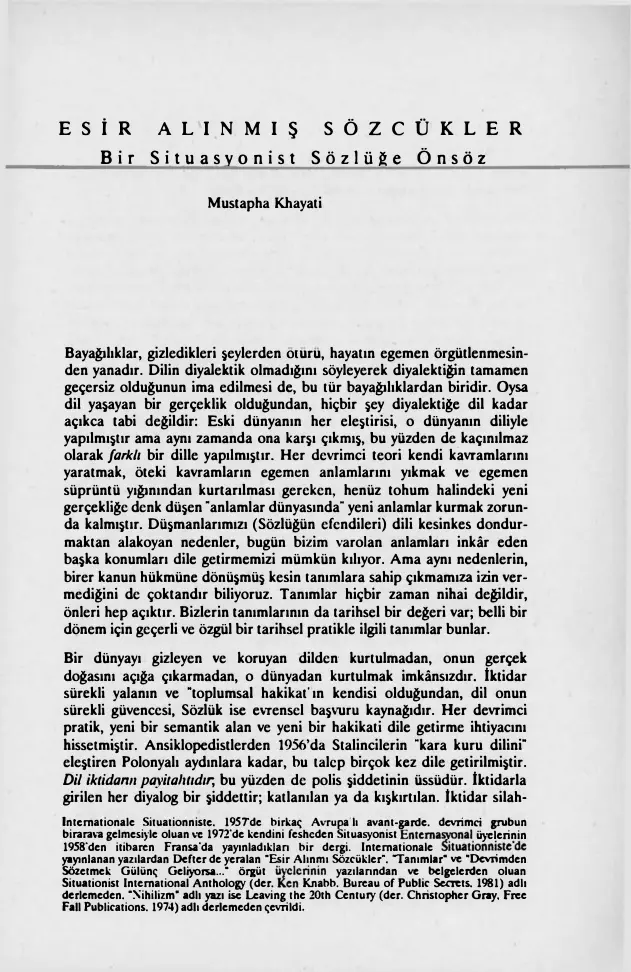 Esir Alınmış Sözlükler PDF – Mustapha Khayati