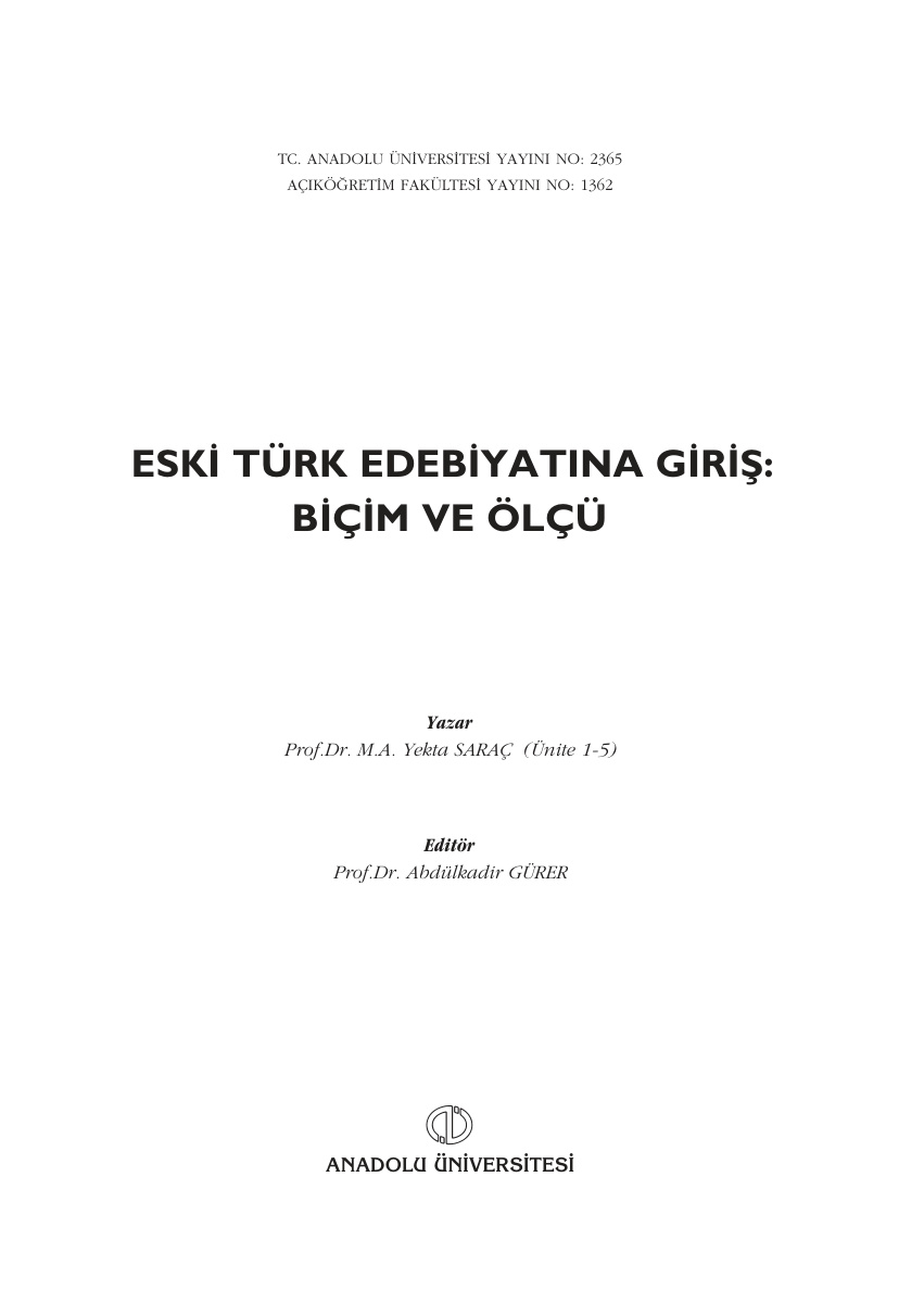 Eski Türk Edebiyatına Giriş Biçim ve Ölçü PDF – Kolektif