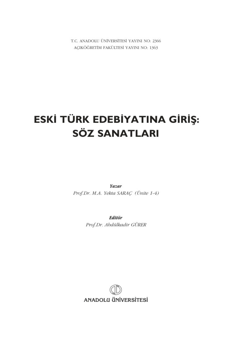 Eski Türk Edebiyatına Giriş Söz Sanatları Kitap Kapağı