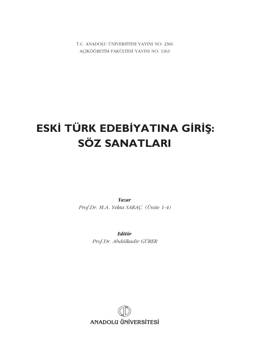 Eski Türk Edebiyatına Giriş Söz Sanatları PDF – Kolektif