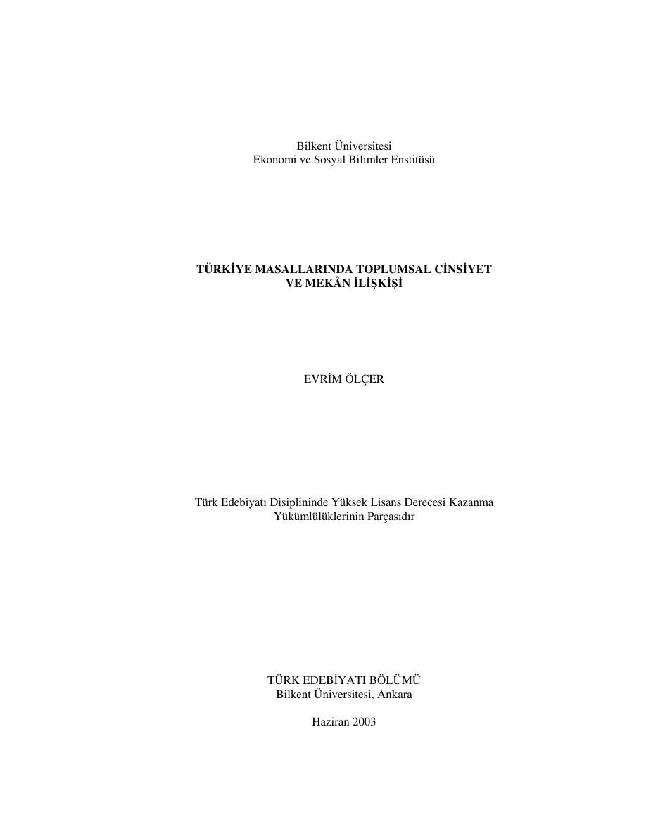Türkiye Masallarında Toplumsal Cinsiyet ve Mekan İlişkisi PDF – Evrim Ölçer