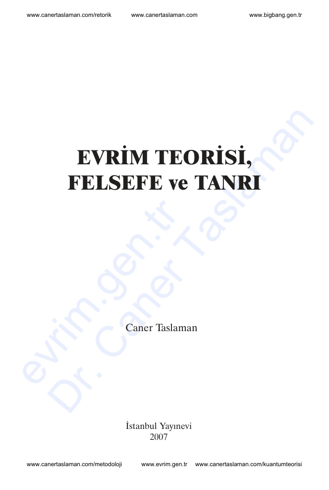 Evrim Teorisi Felsefe ve Tanri PDF – Caner Taslaman