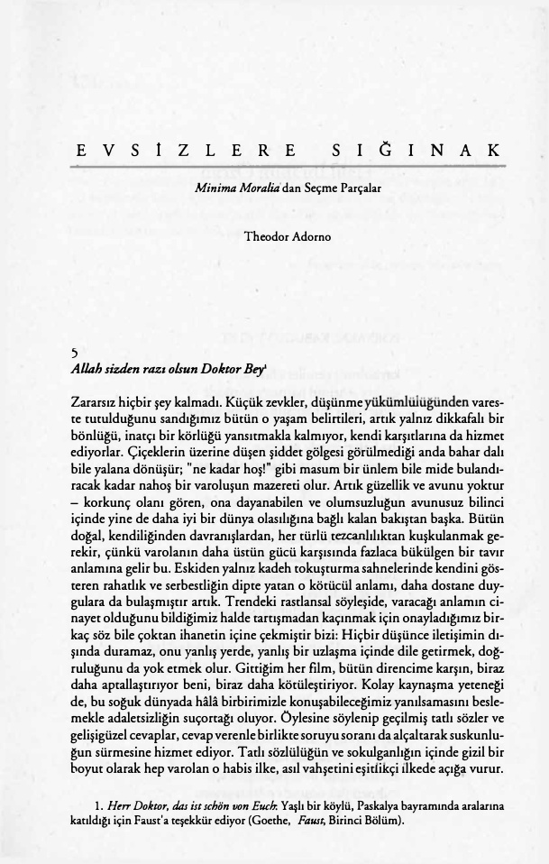 Evsizlere Siginak PDF – Theodor W. Adorno
