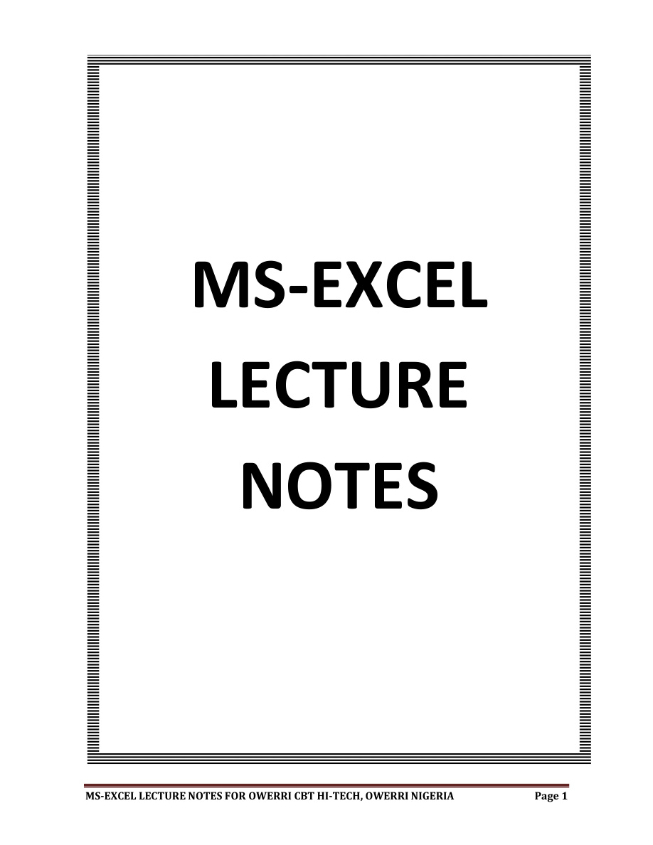 Excel Lecture Notes PDF – Unknown